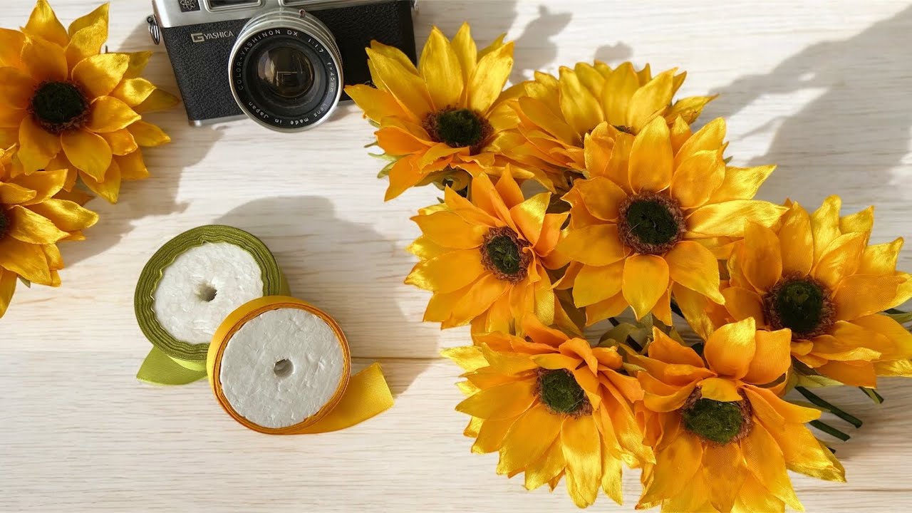 DIY Sunflower 🌻 from satin ribbon/ how to make beautiful flower with satin ribbon easily