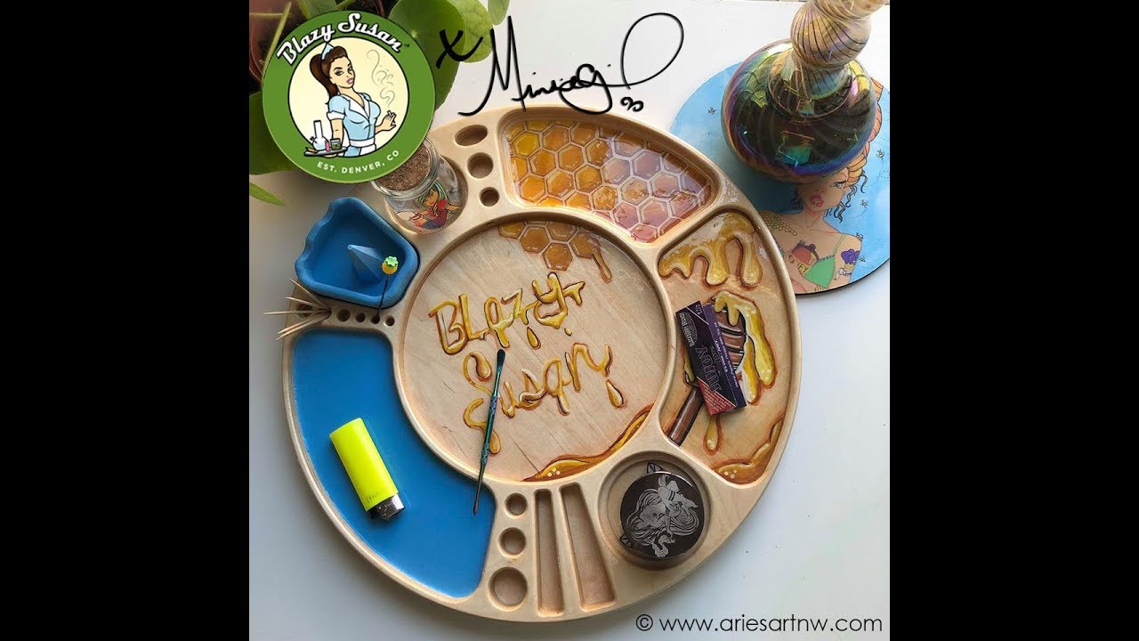 Full length time-lapse painting Blazy Susan TM rolling tray with Posca Paint Pens