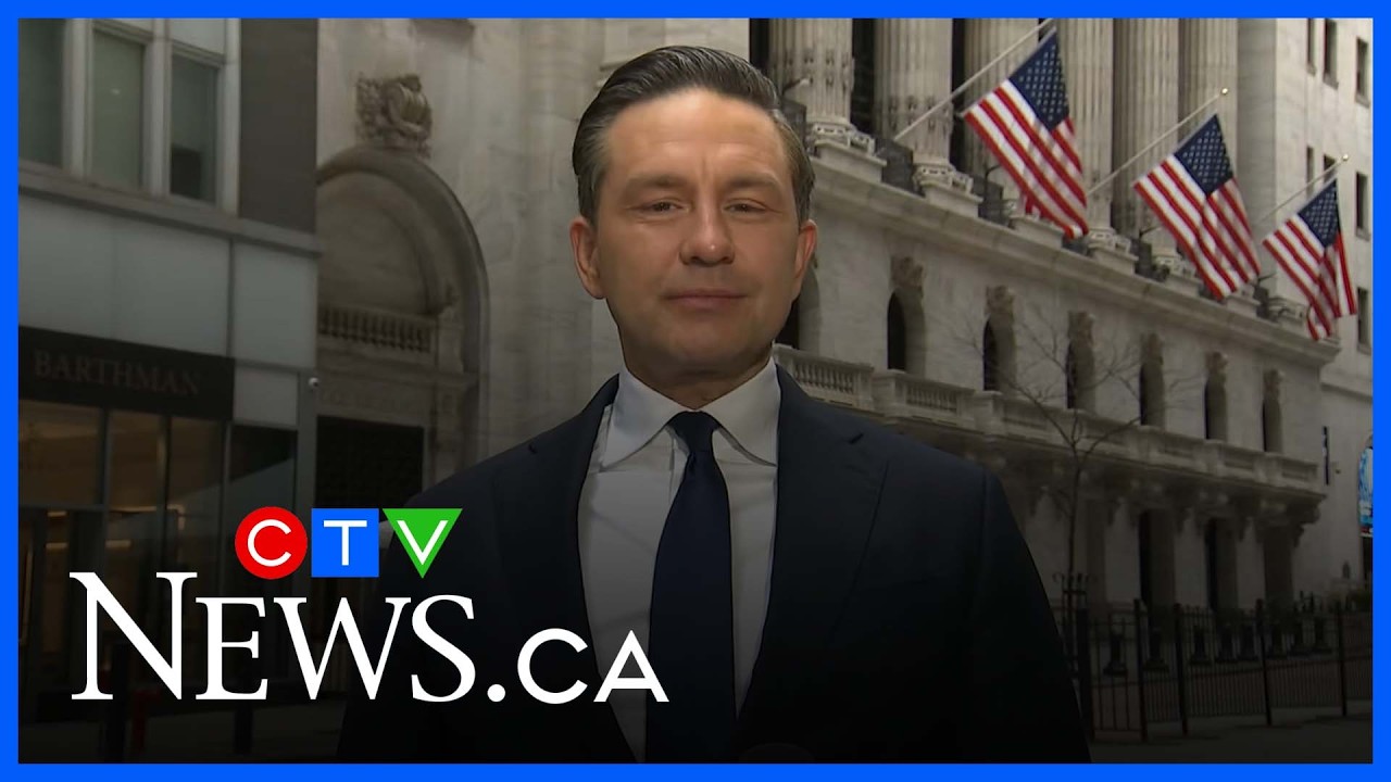 Pierre Poilievre speaks to media in New York and talks about appearing on Joe Rogan podcast