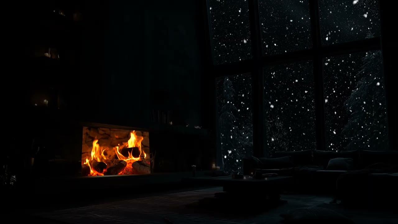 Warm Fireplace & Soft Piano 🎹 Cozy Holiday Ambience with Gentle Snowfall for Deep Relaxation