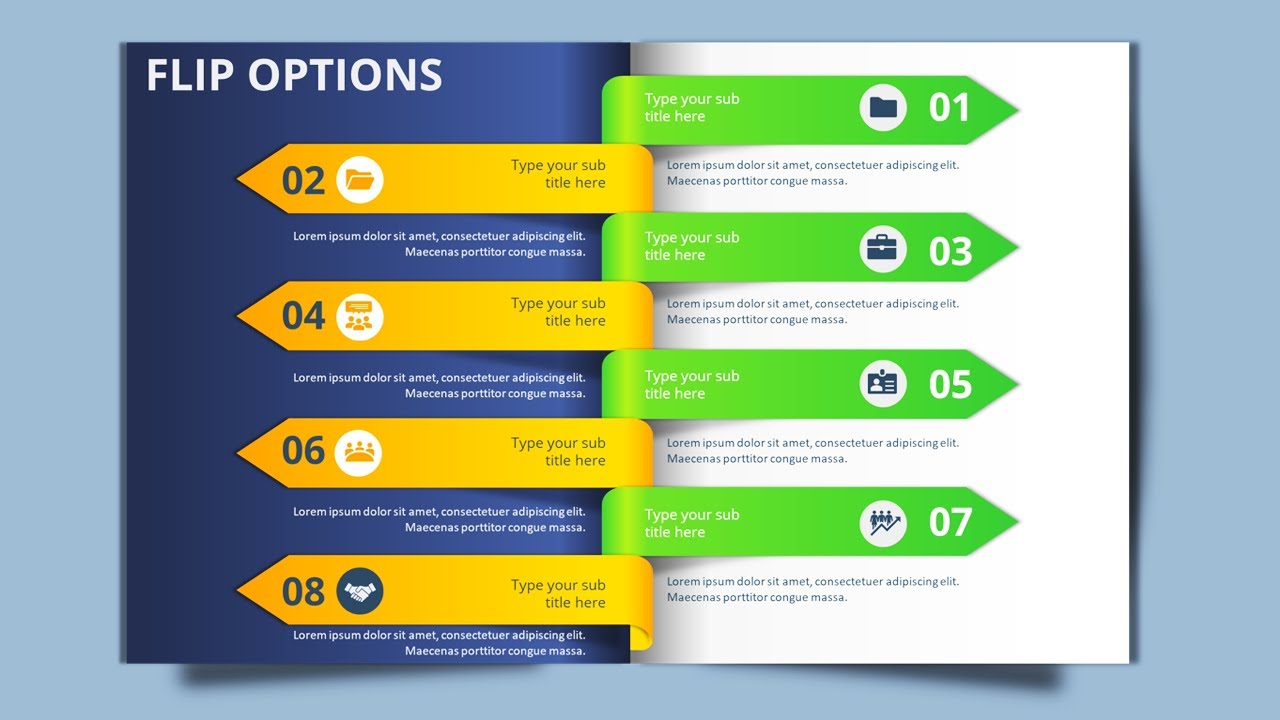 Create 8 Animated Flip options infographic slide in PowerPoint