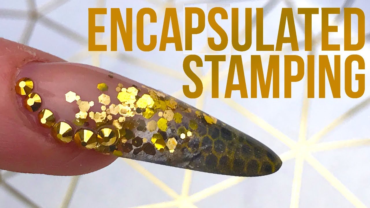How to Encapsulate Chrome Powder Stamping in an Acrylic Nail with Glitter and Bling