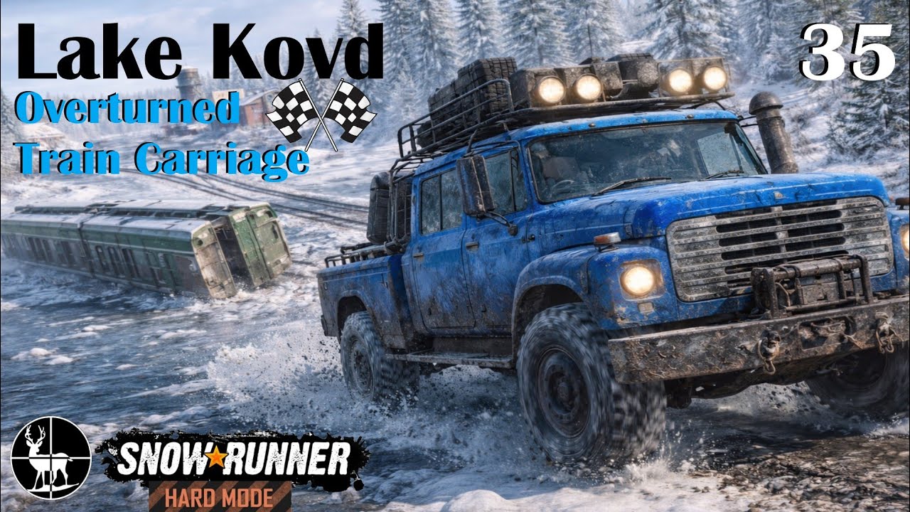 SnowRunner, сложный режим ❄️ Перевернутый вагон поезда ❄️ Озеро Ковд, Кольский полуостров S1EP35