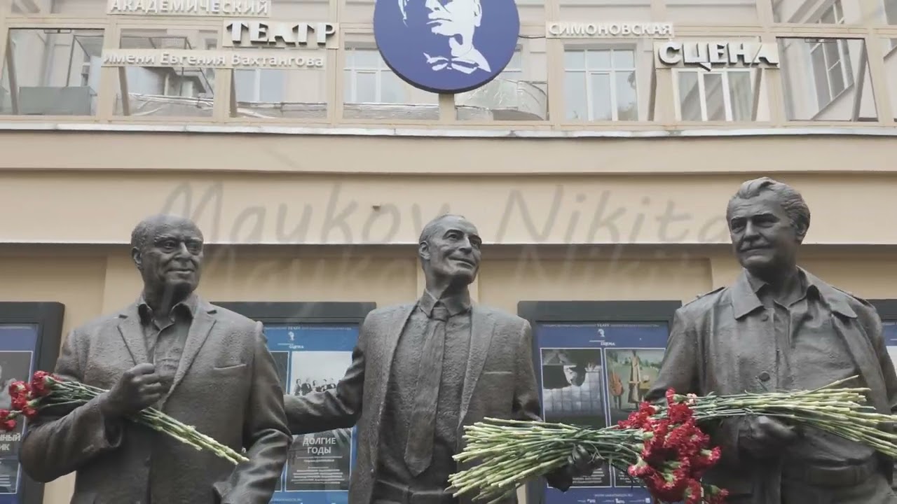 D-Log M. Moscow, Russia. Monument to People's Artists of the USSR Vasily Lanovoy, Vladimir Etush ...