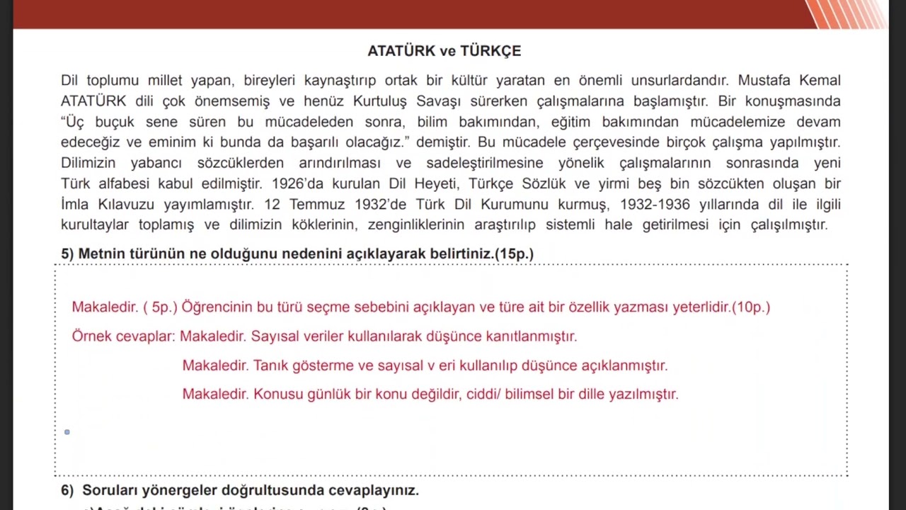 8.Sınıf Türkçe 1.Dönem 2.Yazılı