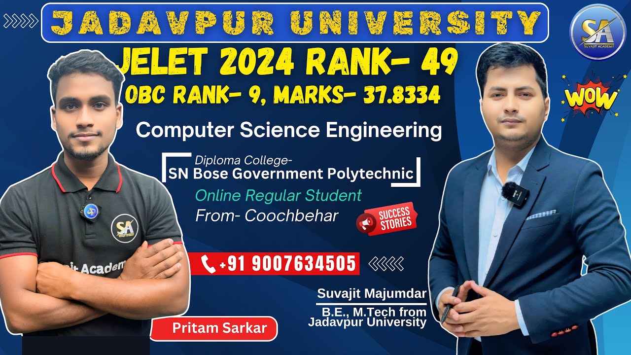 JELET 2024 Exam Rank 49 | Jadavpur University | Department CSE | Pritam Sarkar Offline Student