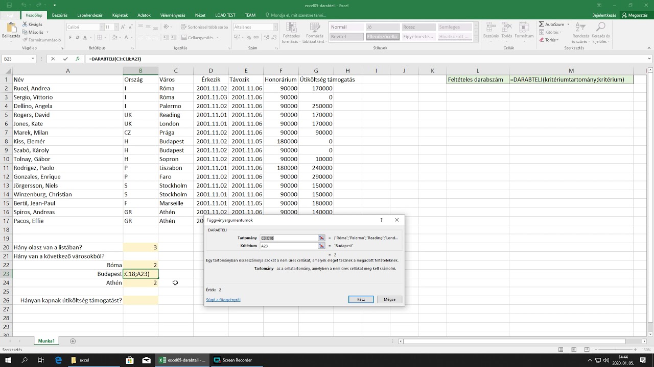 Excel alapok 05: DARABTELI függvény