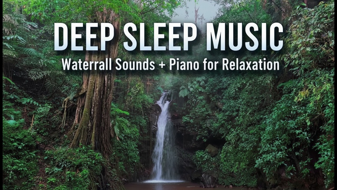 Natural Waterfall Flow and Peaceful Piano Music for Deep Sleep, Meditation & Stress Healing Ambience