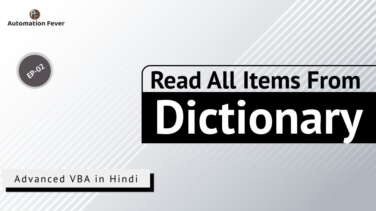 Reading All Items From Dictionary | Advanced VBA in Hindi