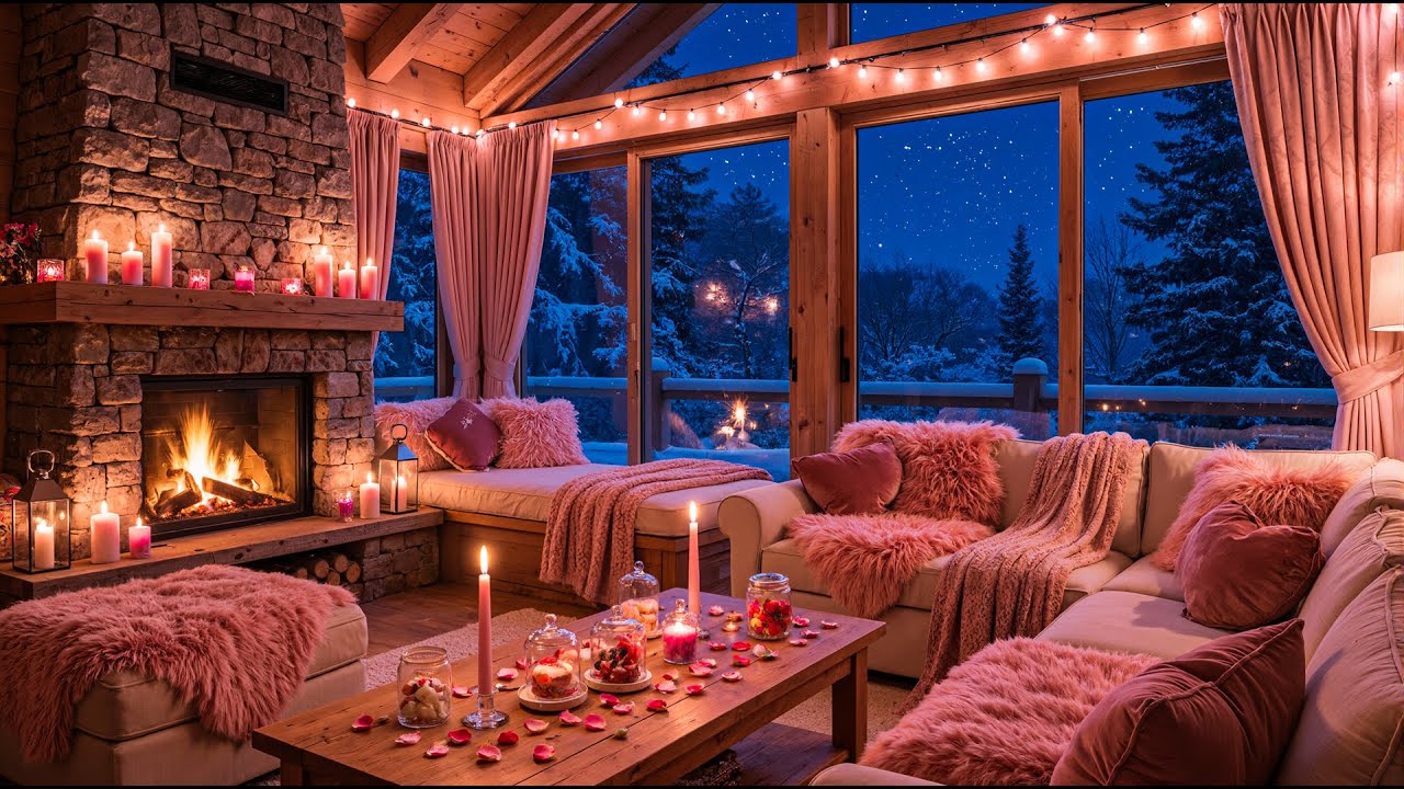 Cozy Pink Room Ambience 💟 Romantic Piano & Crackling Fireplace for a Dreamy Valentine’s Day