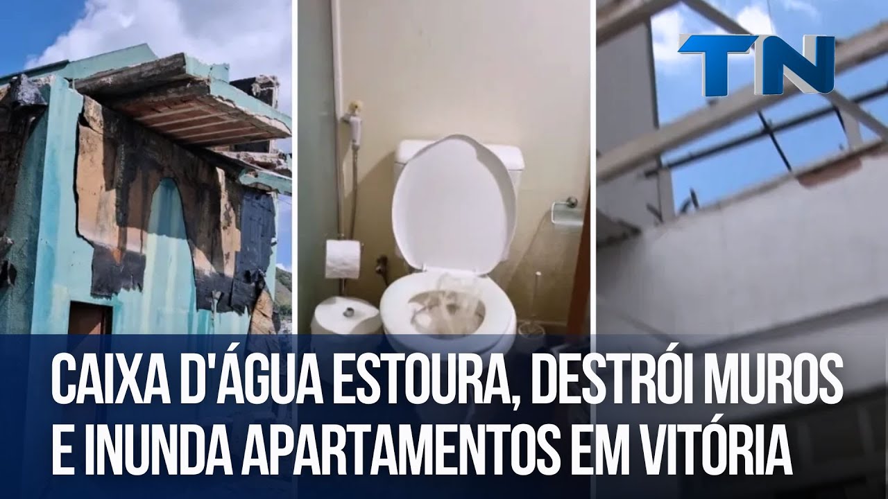 Caixa d'água estoura, destrói muros e inunda apartamentos em Vitória