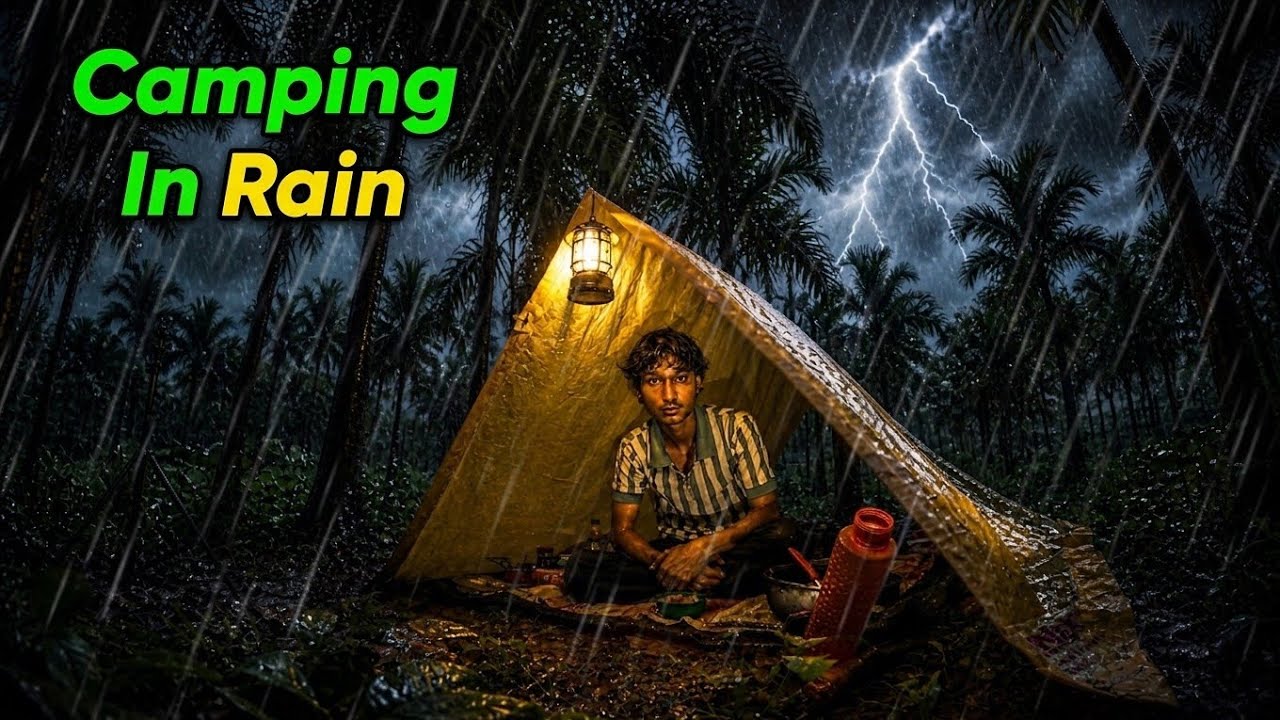 Solo Camping in Assam Rain 🌧️ | Jungle Tarp Shelter Camping | Camping in India |