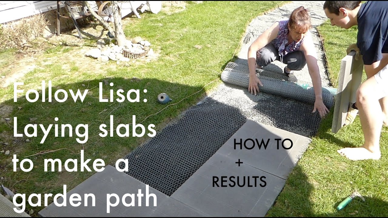 Follow Lisa: Laying cement slabs to make a garden path - how to + results - concrete slabs for patio