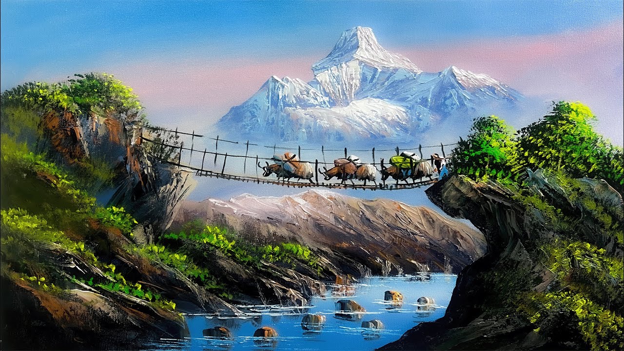 Nepali Painting | Painting a Beautiful Mountain Landscape with Acrylics | Art Candy | Nepali Artist