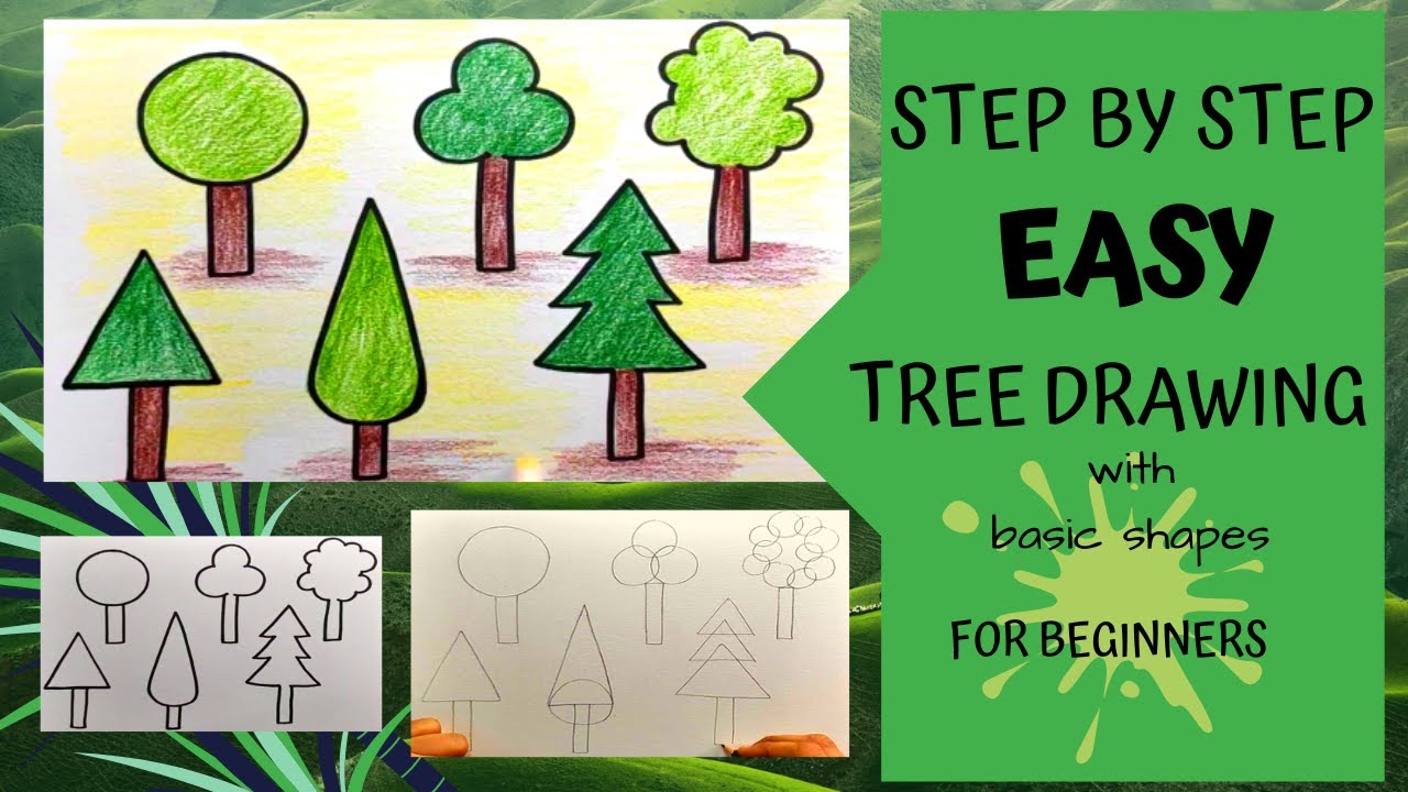 Step by Step Tree drawing for beginners | 2D shapes | drawing for kids