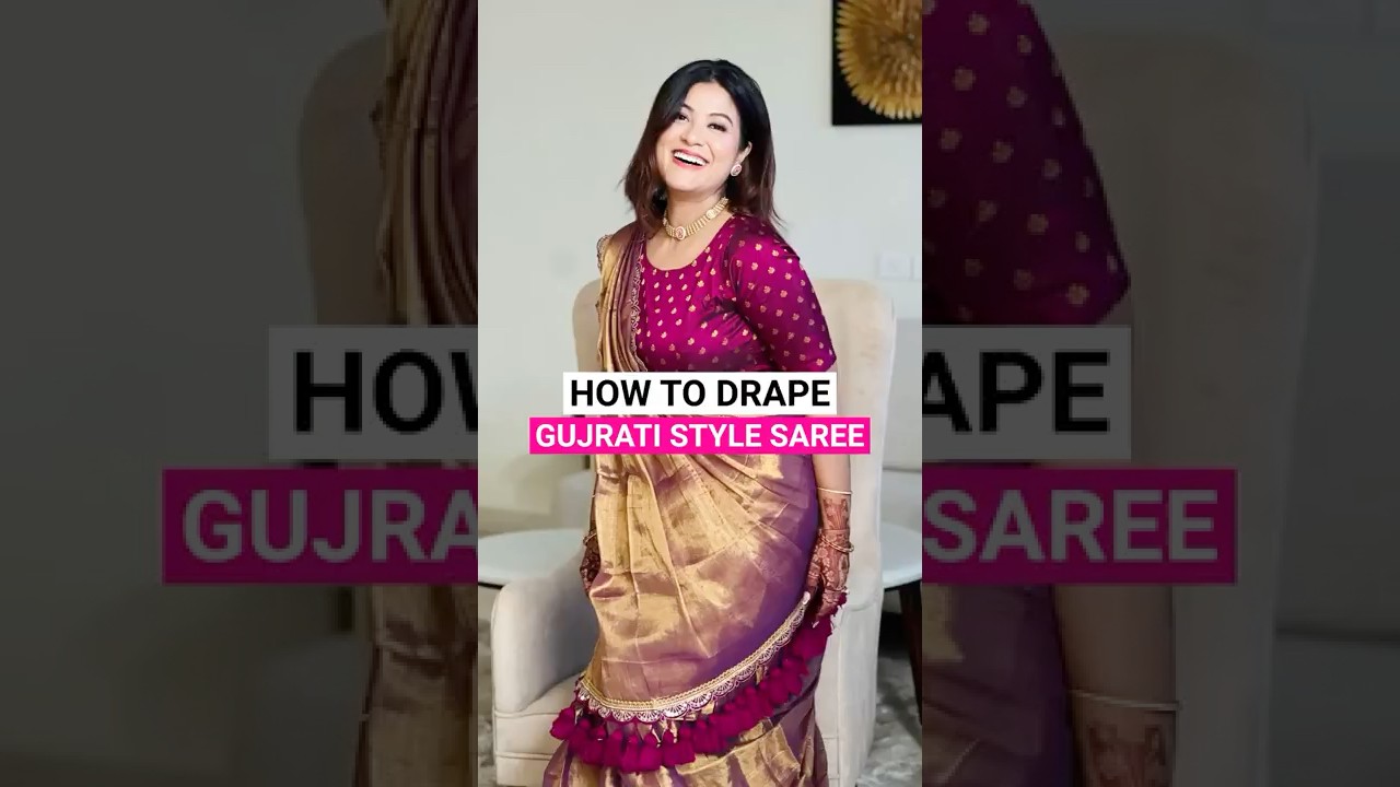 How to drape Gujarati style saree! #saree #sareedraping #shorts