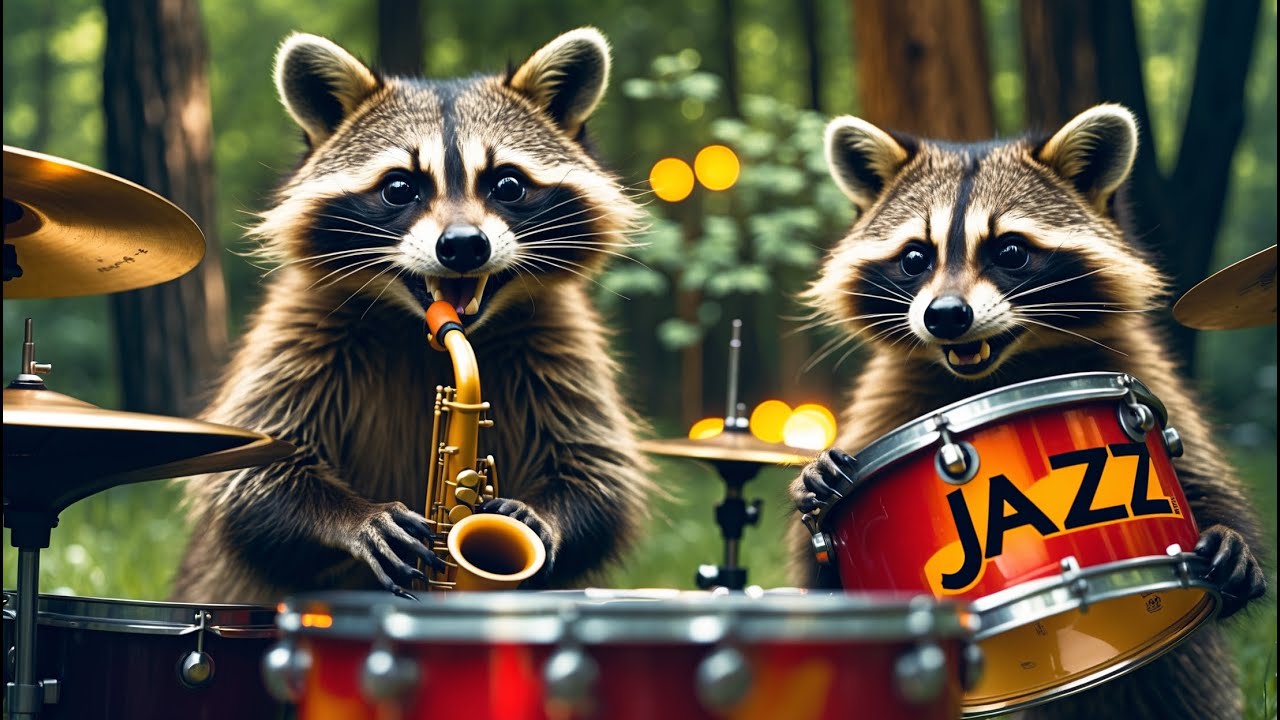 🎷🦝🎷Ultimate 4K UHD Video for Relaxation and Study: Soothing Sounds of a Raccoon Dixieland Jazz Band.