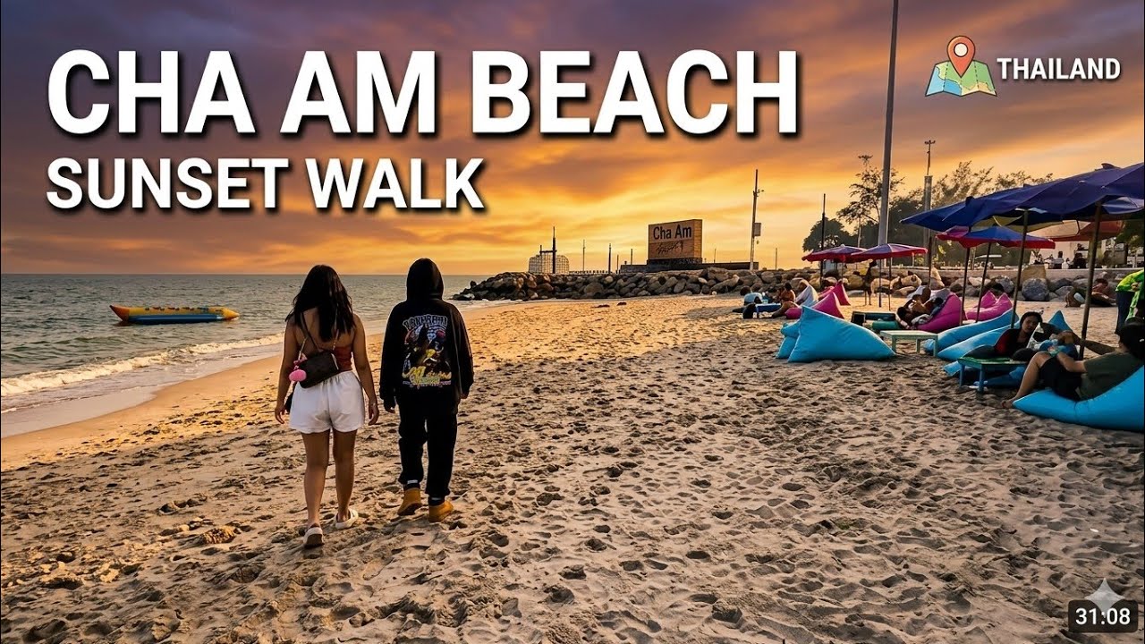 Exploring Cha Am at Sunset: Beach & Seashore Walk, Thailand