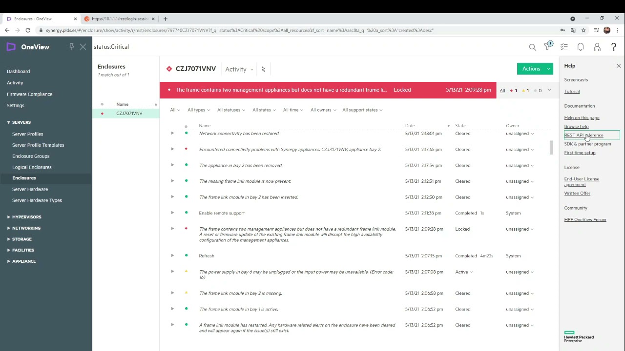 Trabajando con la REST API de HPE OneView