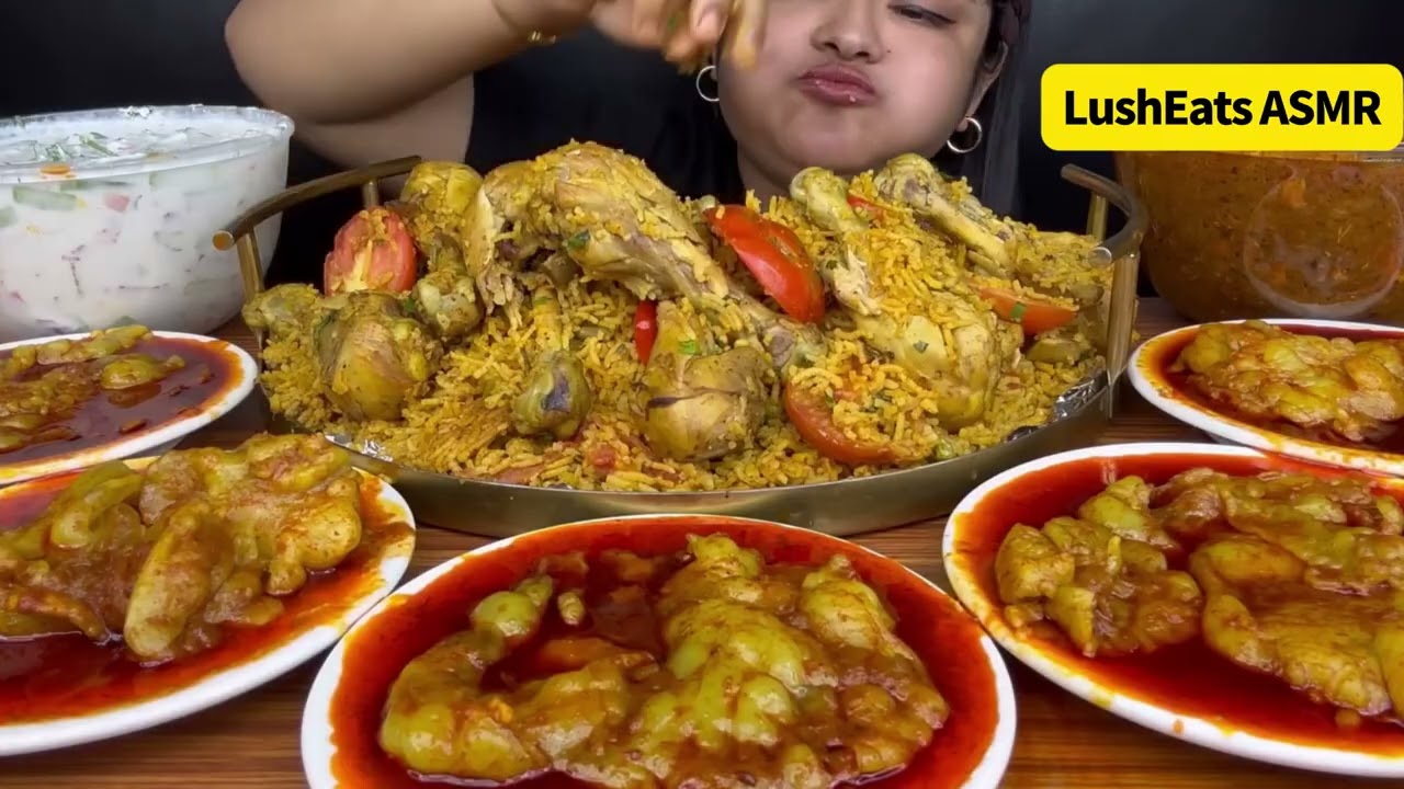 ASMR MUKBANG | Spicy Mutton Fat Curry, Chicken Pulao, Squid & Fish Feast 🥵🔥