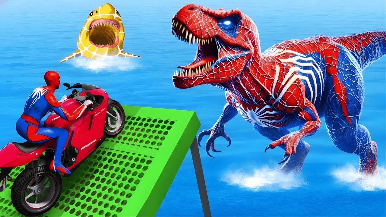 الرجل العنكبوت انقاذ باتRAINBOW SPIDER-MAN Rescue Superheroes vs DINOSAURS funny Game GTA 5 Batman