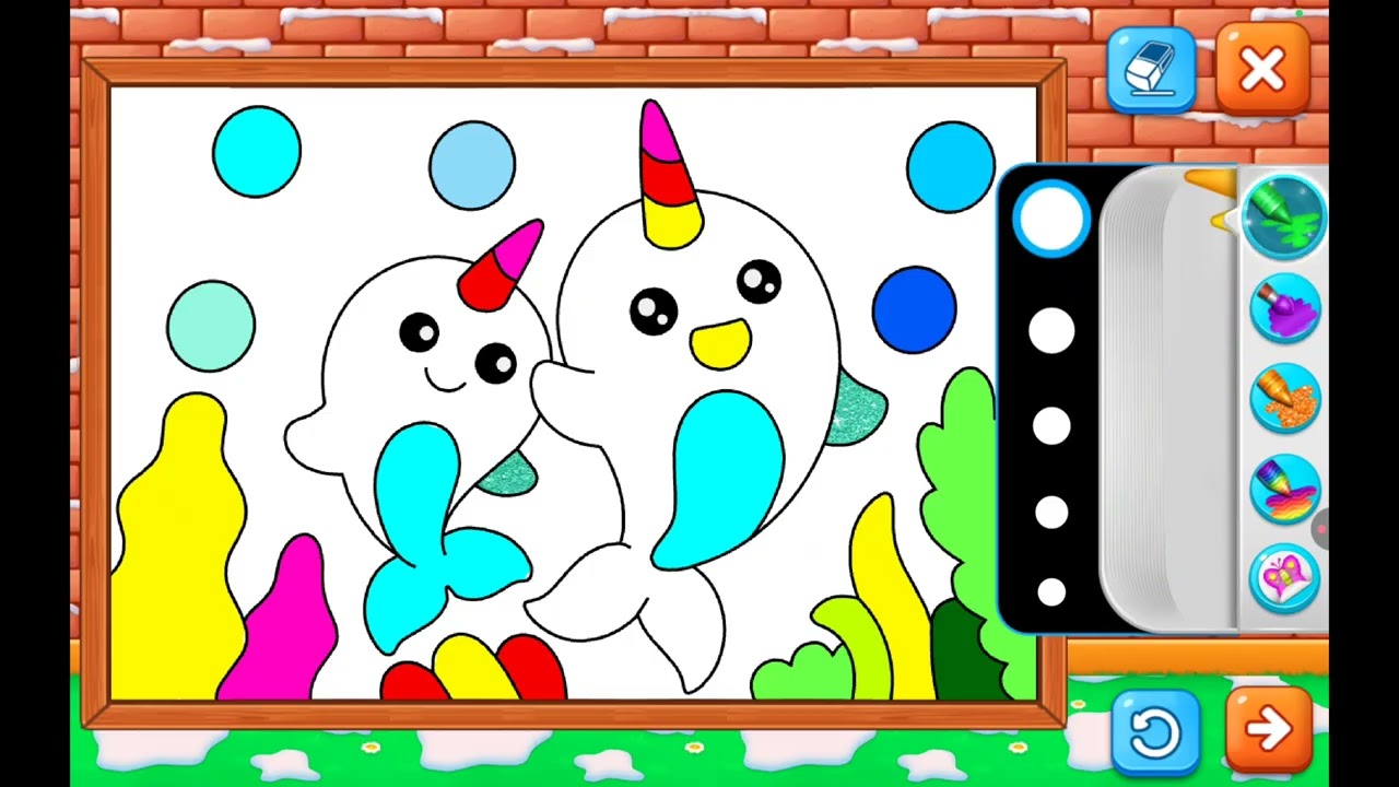 Coloring Cute Narwhals 🐳🌊 | Learn Colors for Kids | Ocean Animal Coloring | Tiny Color Tales