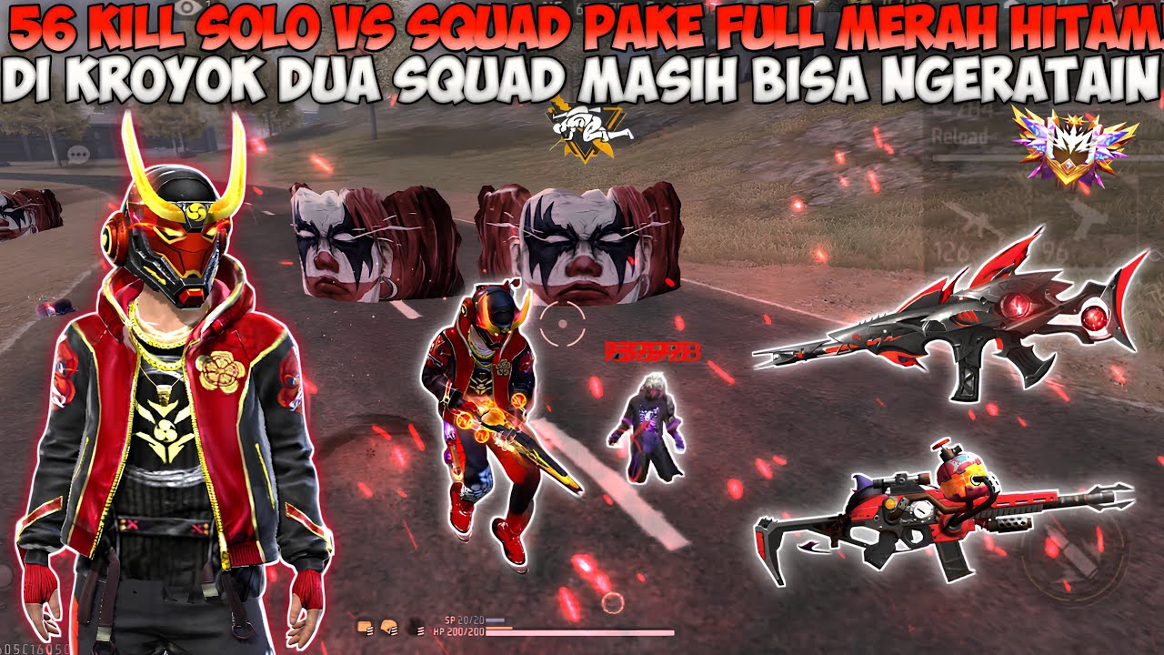 SOLO VS SQUAD PAKE FULL MERAH HITAM DI KROYOK DUA SQUAD MASIH BISA NGERATAIN😱