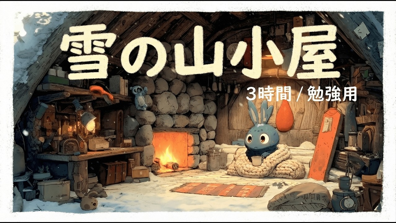 雪の山小屋。暖炉の音だけが友達 | 3時間・勉強用