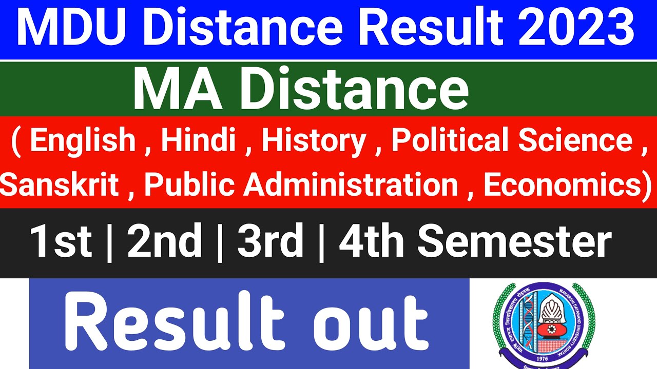 Mdu Distance MA (English ,Hindi , Political Science , History , Public adminstration ) Result 2023