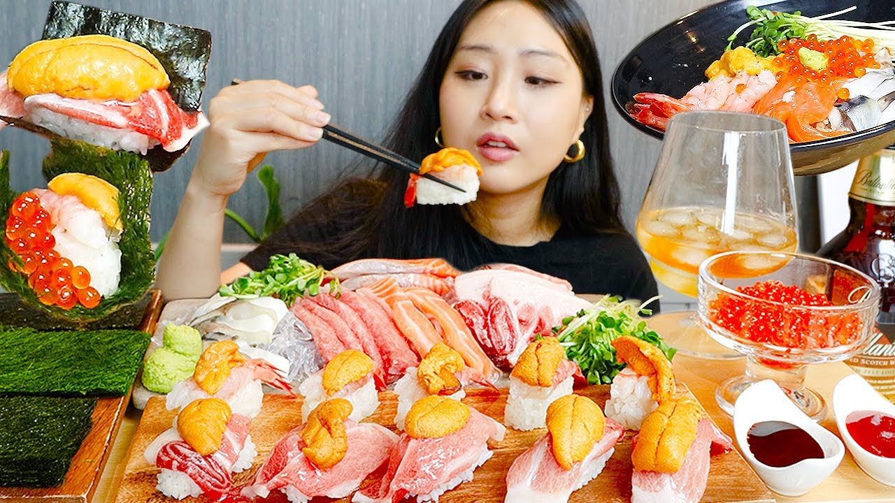 MUKBANG) 혼술 회먹방✨🥃 참치회 성게알 연어알 연어 고등어회 홈마카세 먹방 asmr sashimi eating