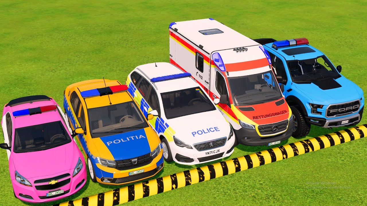 TRANSPORTING ALL COLORS POLICE CARS  VEHICLES WITH MAN BIG TRUCKS ! FS22 #45