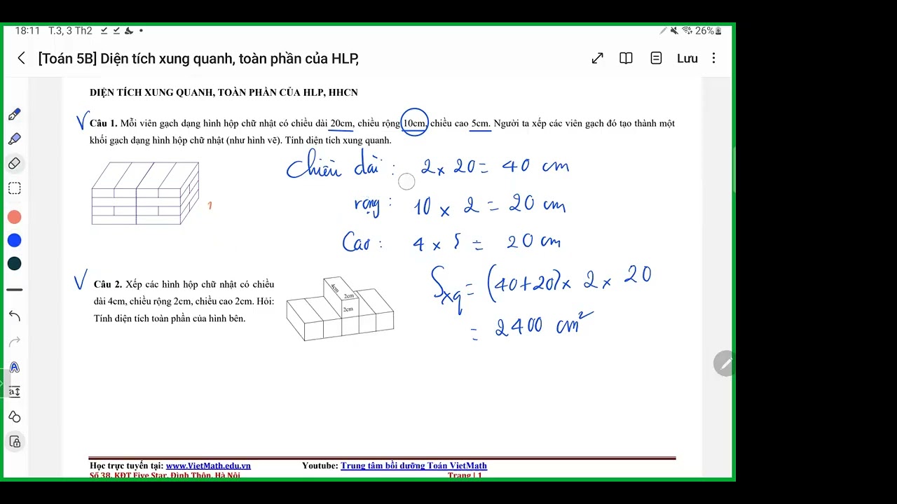 [Bồi dưỡng HSG toán 5B] Diện tích xung quanh, toàn phần hình hộp chữ nhật - thầy Bùi Minh Mẫn (tiếp)