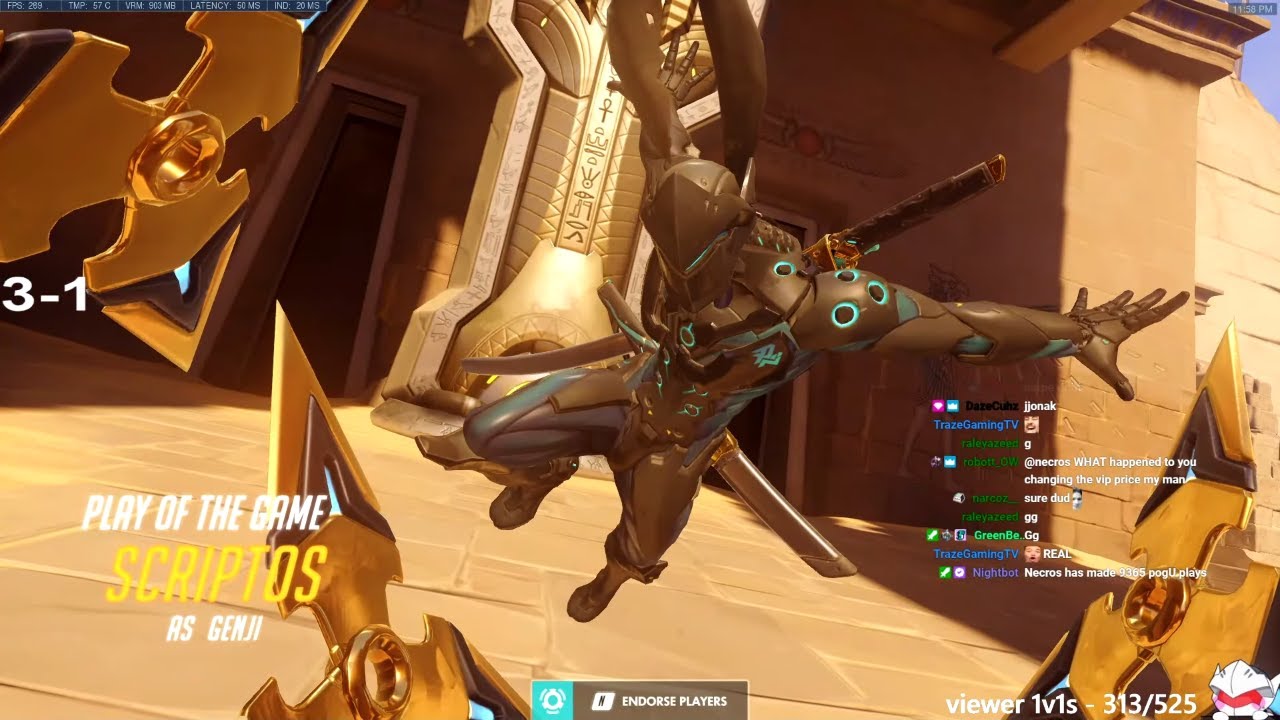NECROS NANO GENJI GOD - POTG! [ OVERWATCH SEASON 25 TOP 500 ]