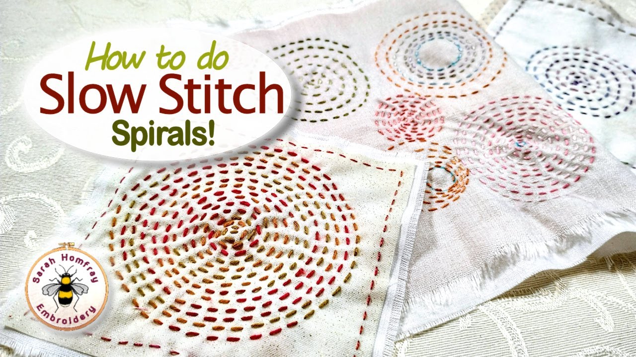 Easy tutorial on how to stitch spirals in your slow stitching embroidery projects!