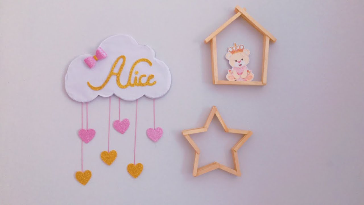 DIY: COMO FAZER DECORAÇÃO DE QUARTO DE BEBÊ COM PALITOS DE PICOLÉ E PAPELÃO ✂️ 💡