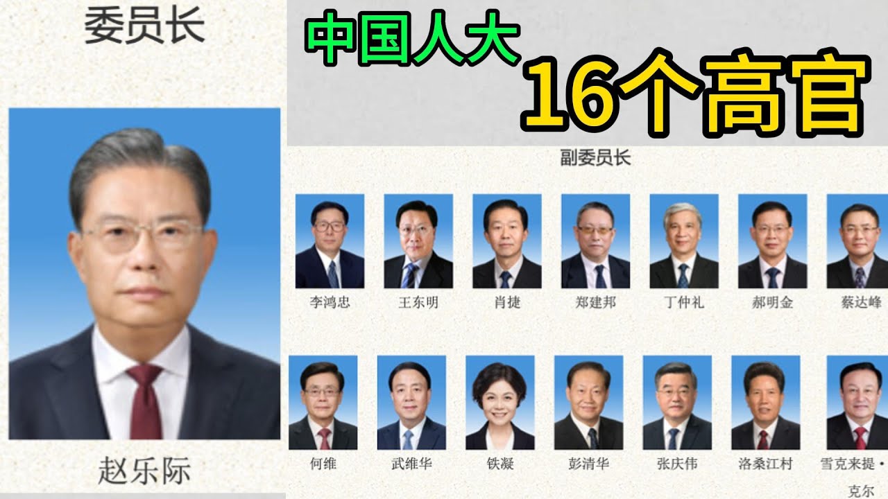 中国最高权力机关，橡皮图章or最高权力？解密中国全国人大，中国人大16个高官｜赵乐际｜李鸿忠｜王东明｜｜郑建邦｜丁仲礼｜武维华｜铁凝（女）｜彭清华｜张庆伟｜洛桑江村（藏族）｜雪克来提&middot;扎克尔｜