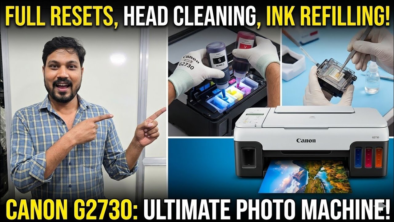 Best 👉Printer Canon G2730 G3730 Red Ink Flushing Head Cartridge Replace Button Cleaning Full Resets