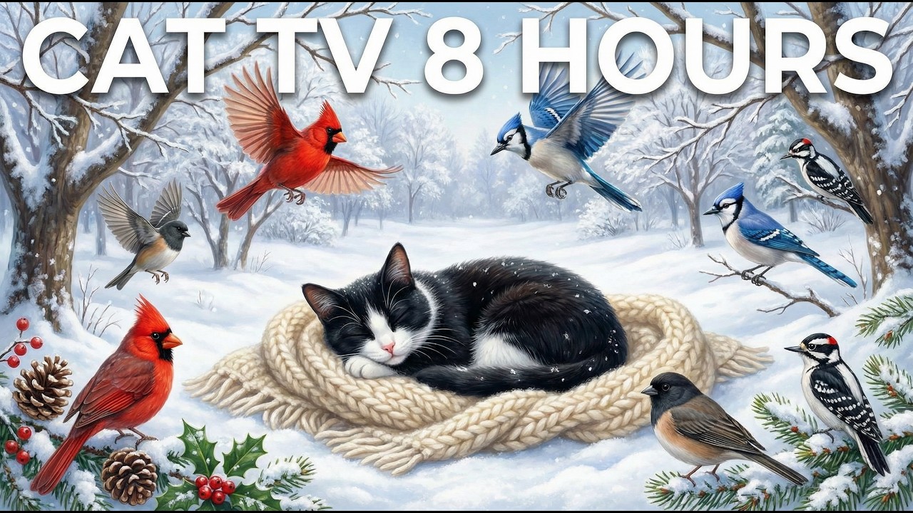 Cat TV for Cats to Watch ❄️ Winter Birds Compilation in 4K | 8 Hours Snowy Backyard Entertainment
