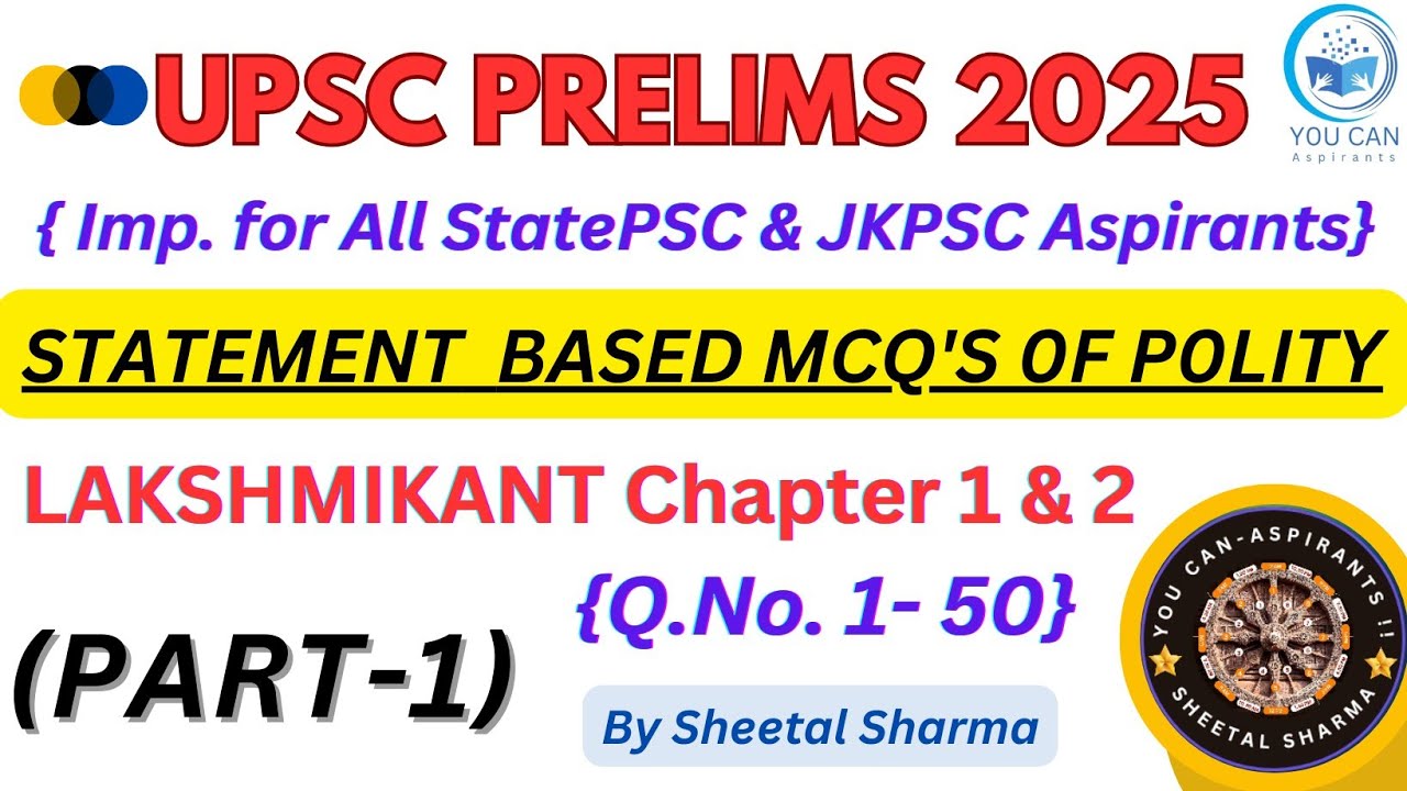 500 MCQ'S Series for POLITY|| Part-1||LAKSHMIKANT Chapter- 1&2 ||JKAS | UPSC || You Can Aspirants||💖
