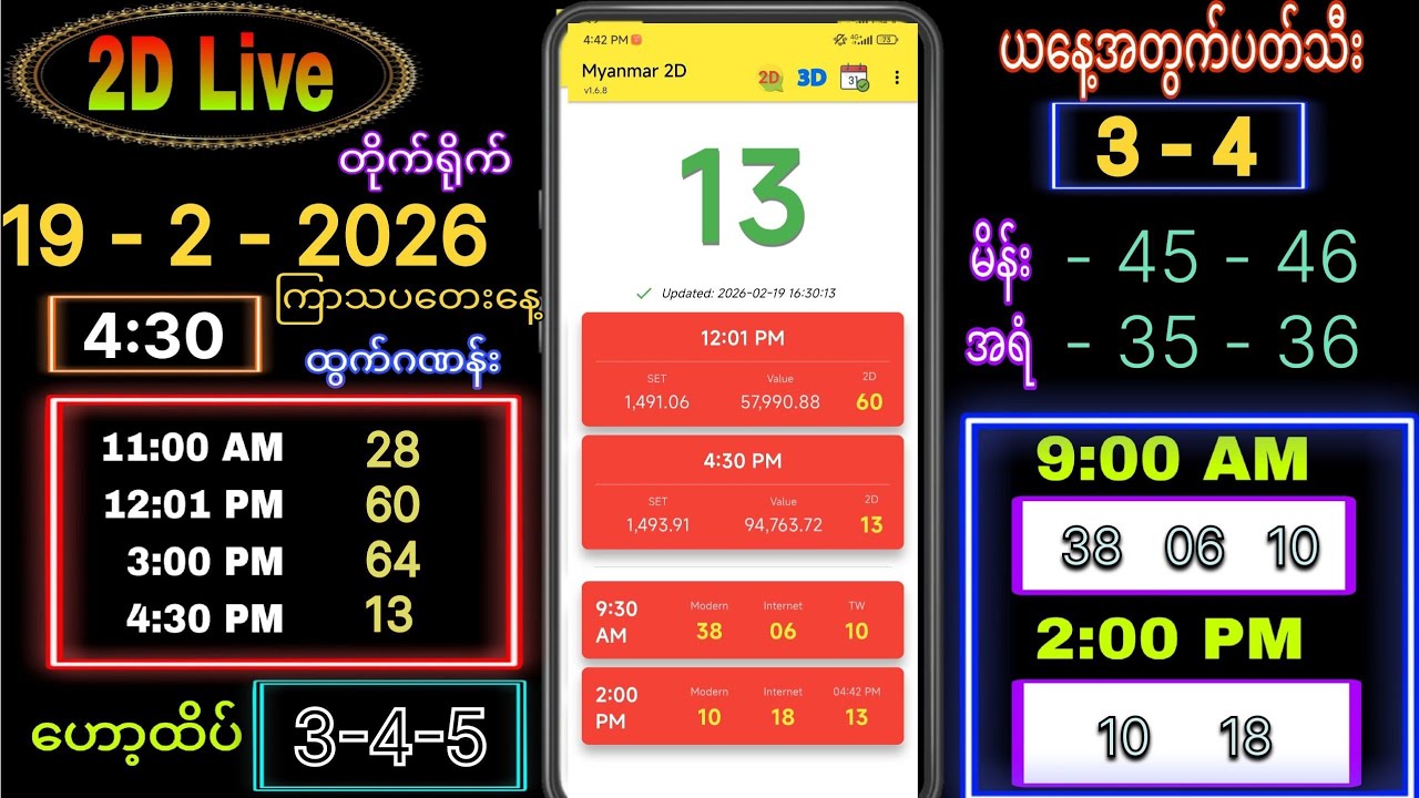 2d Live (19-2-2026) ကြာသပတေးနေ့ ညနေခင်း 4:30
