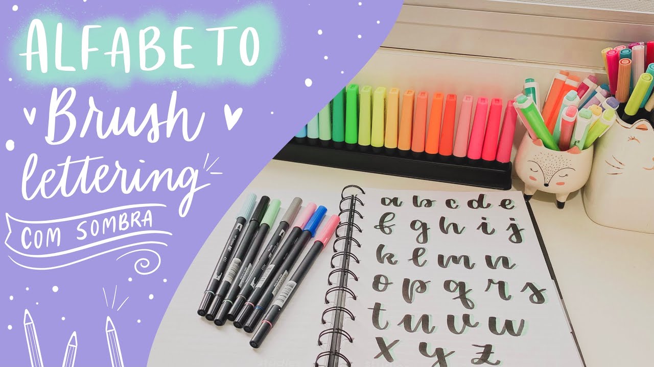 Alfabeto de brush lettering com sombra