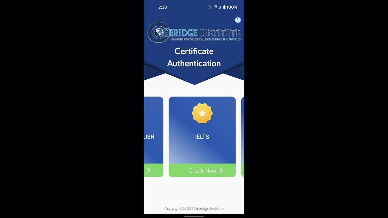 Oxbridge Institute Certificate Authentication!