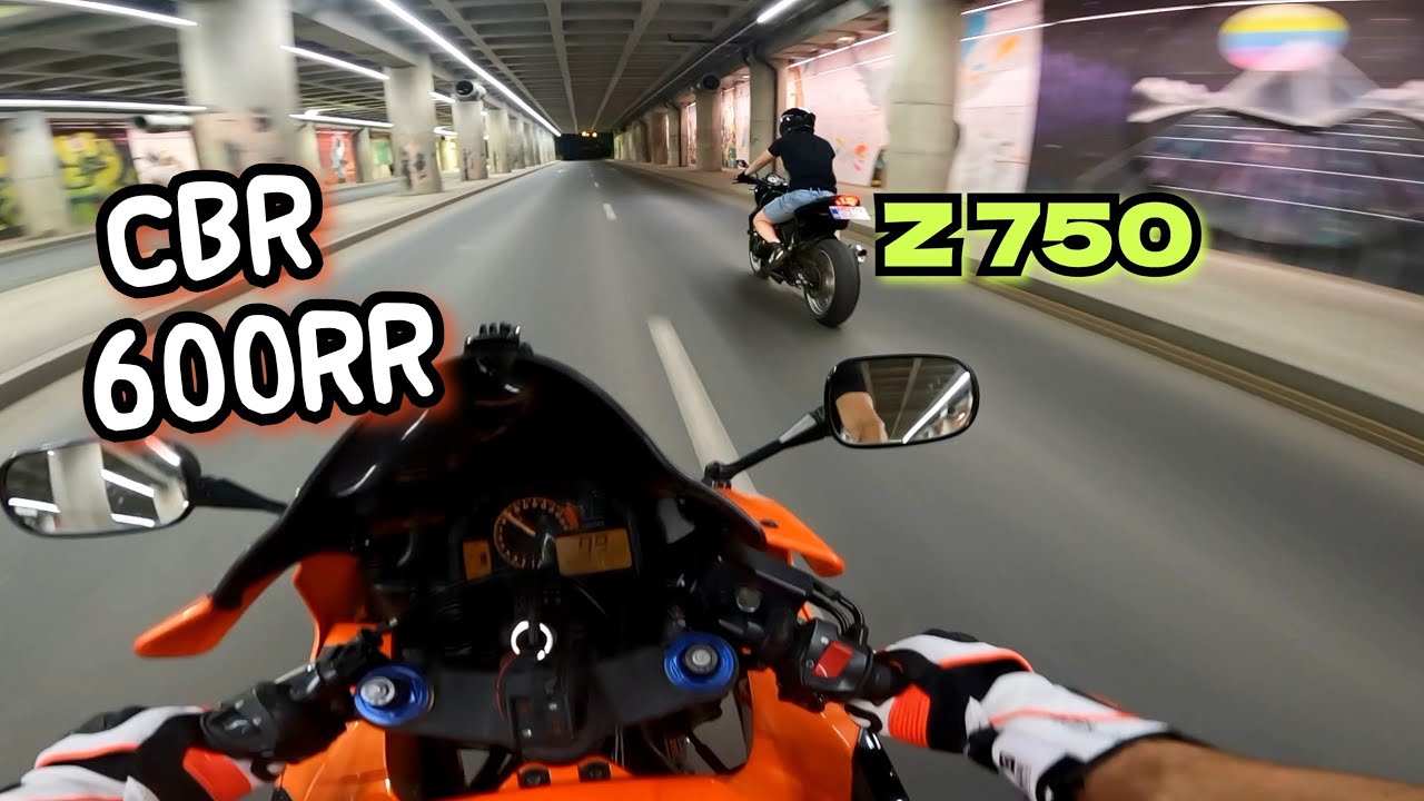 Ночью по городу на Kawasaki Z750 И Honda CBR