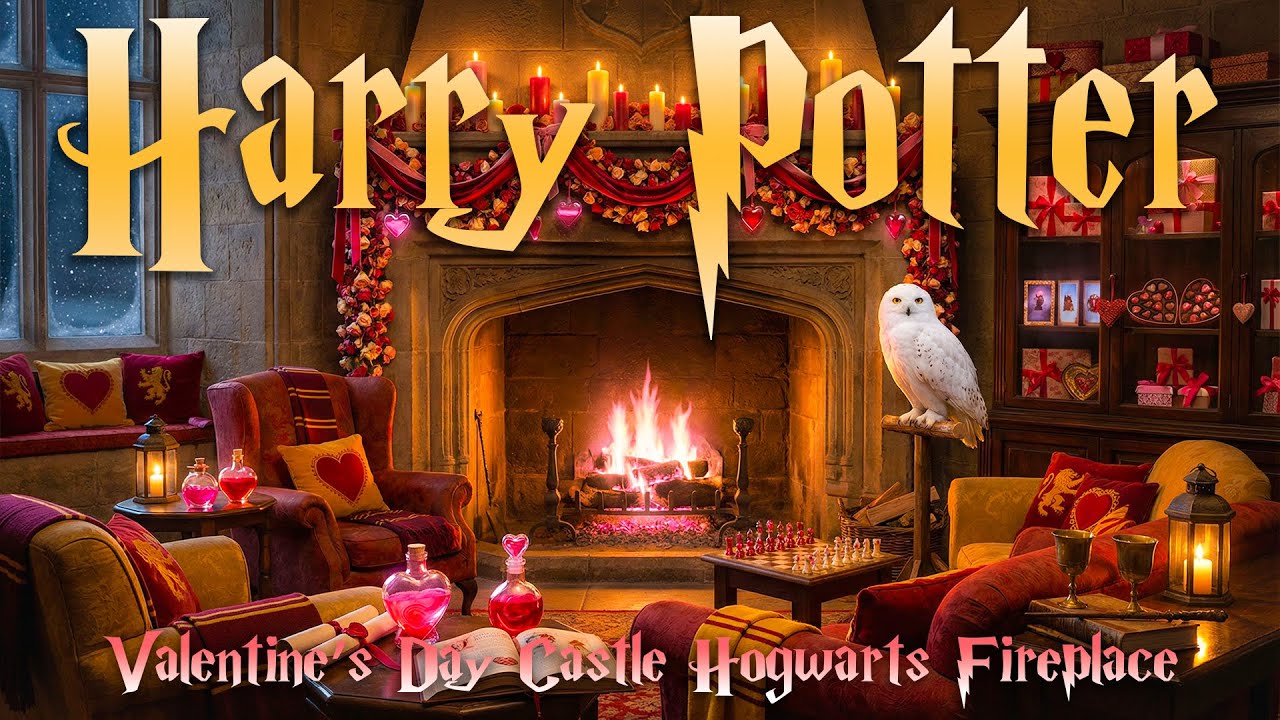 Valentine’s Day at Hogwarts Castle ❤️ Heartwarming Winter Fireplace Ambience | Harry Potter Music