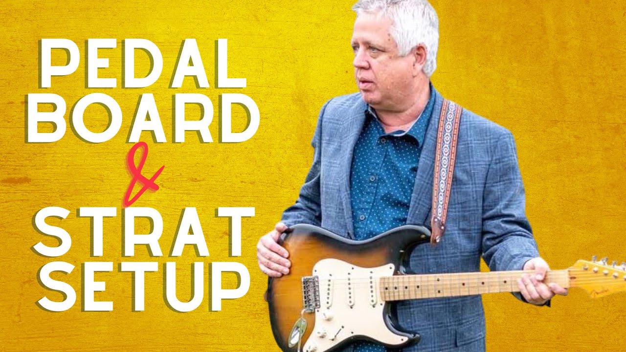 Guitarist Larry Carter shows his pedal board and Fender Strat setup.