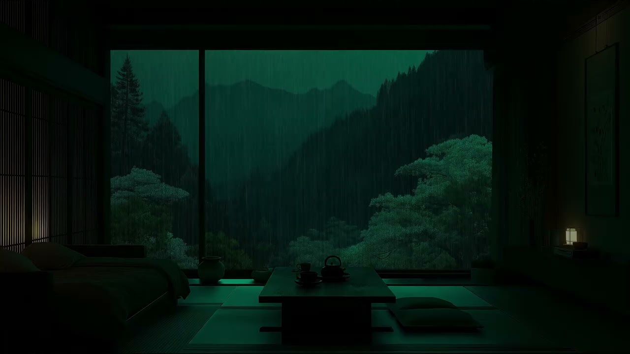 Cozy Rainy Night Ambience from a Dark Bedroom Window with Gentle Rain Sounds for Deep Sleep