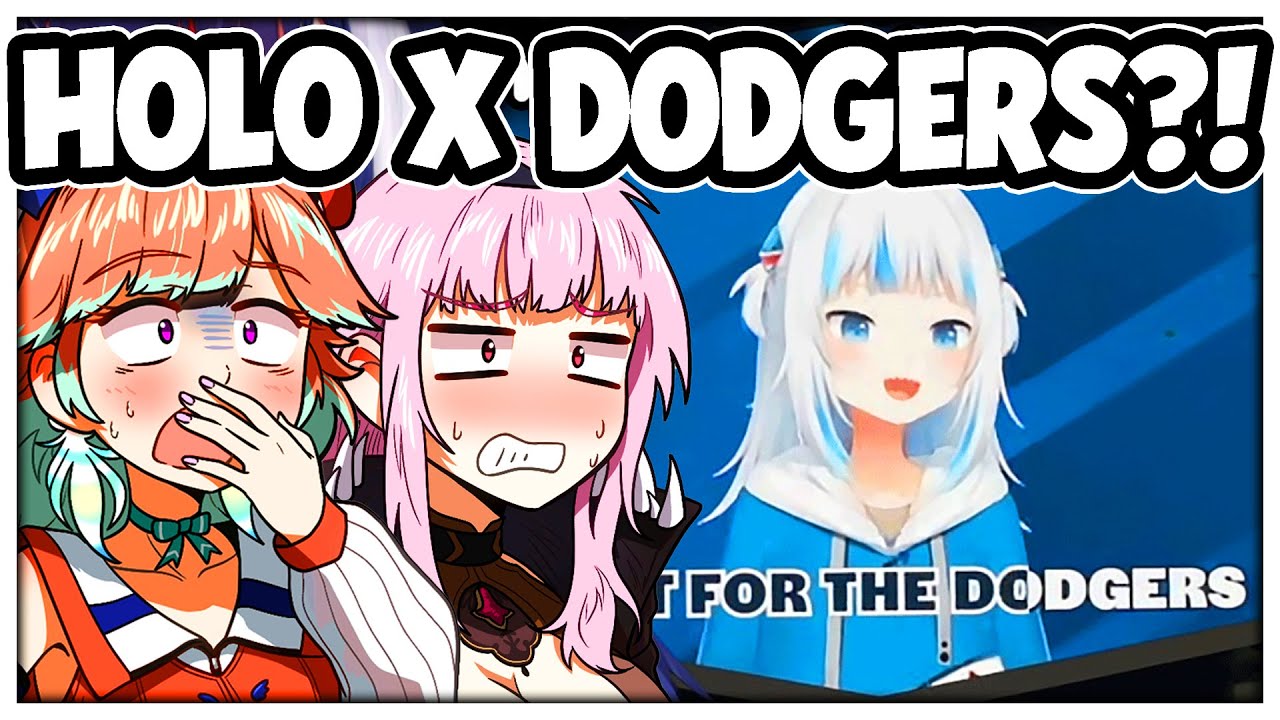 Kiara and Calli React to Gura singing Take Me Out to the Ballgame at Dodger Stadium【Hololive Dodger】