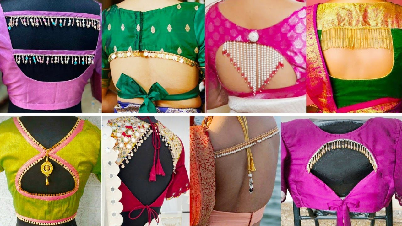 Latest Blouse Back Neck Ideas🤩Blouse Hanging Beads Designs