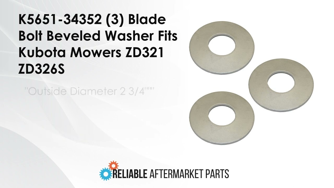 K5651-34352 (3) Blade Bolt Beveled Washer Fits Kubota Mowers ZD321 ZD326S
