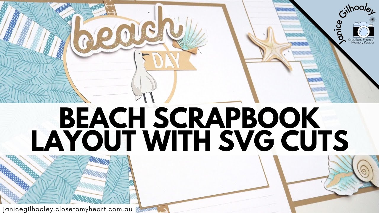 Beach Theme Scrapbook Layout with Cricut Cuts and Sunburst Design